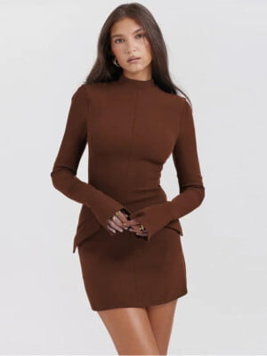 Bell sleeves bodycon mini dress-brown