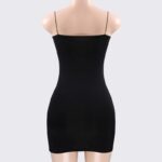 black Essential Square Neck Mini Dress (6) Back view of women's black square neck bodycon mini dress on a mannequin with thin spaghetti straps.
