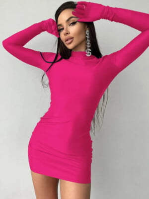 pink long sleeve bodycon mini dress (2)