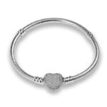 Heart clasp charm silver bracelet