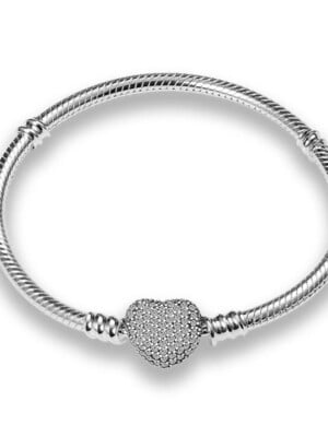 Heart clasp charm silver bracelet