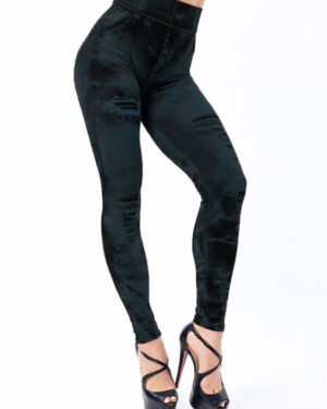 High waisted denim look leggings-black