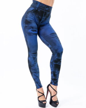 High waisted denim look leggings-blue (2)