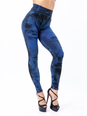 High waisted denim look leggings-blue (2)