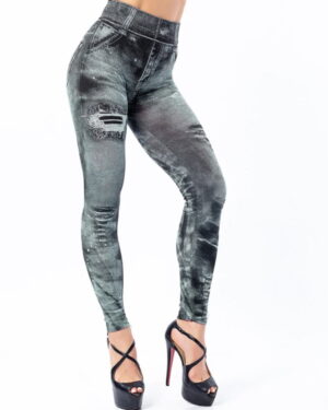High waisted denim look leggings-grey (2)