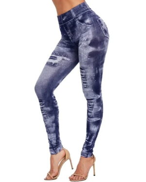 High waisted denim look leggings-navy-blue