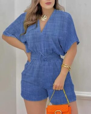 Short sleeve blue playsuit