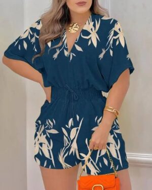 Short sleeve flower print playsuit