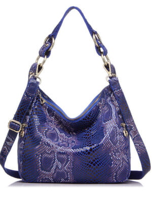 Snake print leather shoulder bag-blue (4)