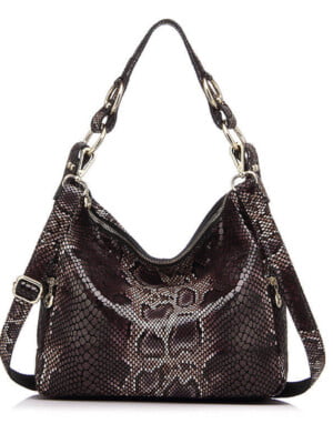 Snake print leather shoulder bag-dark-brown (1)