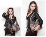 Snake print leather shoulder bag-khaki (3)