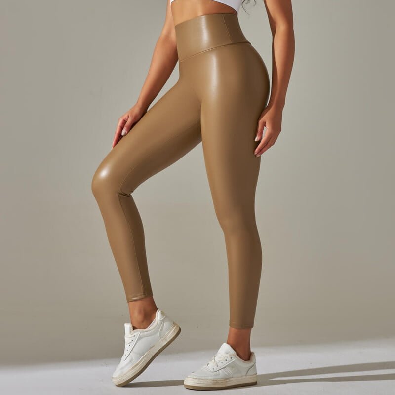 brown high waisted faux leather leggings (1)