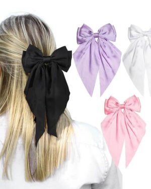 oversized Satin bow barrette hair clip set 4