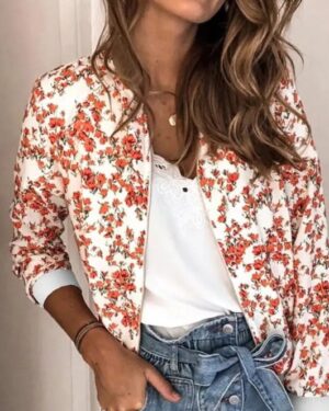 red Floral print lightweight bomber jacket (1)