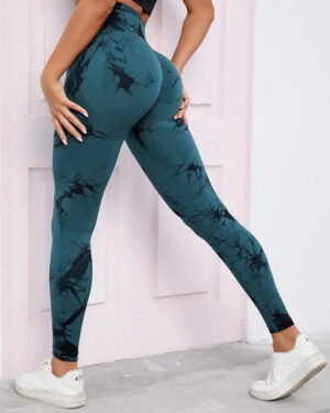 black-dark-green tie dye print fitness leggings (1)