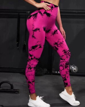 black-hot-pink-tie dye print fitness leggings