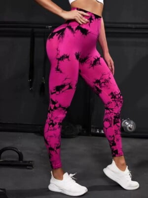 black-hot-pink-tie dye print fitness leggings