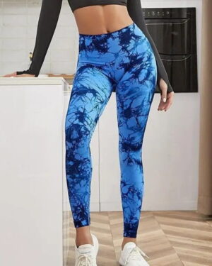 black-light-blue-tie dye print fitness leggings