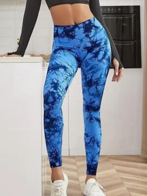 black-light-blue-tie dye print fitness leggings