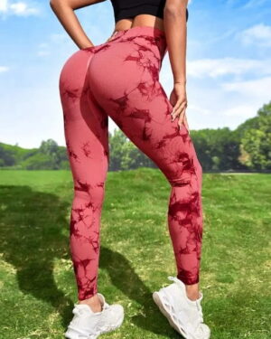 light-red-tie dye print fitness leggings