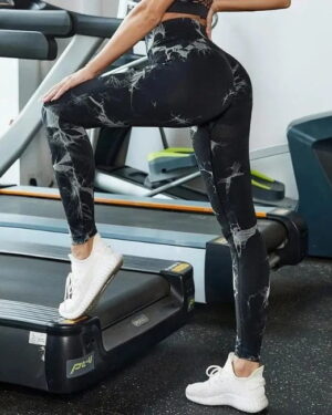 white-Black tie dye print fitness leggings (2)