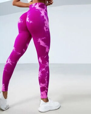 white-fuchsia-tie dye print fitness leggings
