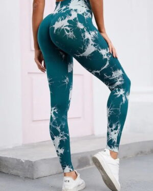 white-green-tie dye print fitness leggings (2)