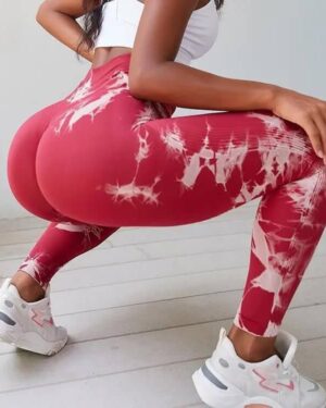 white-red-tie dye print fitness leggings (2)