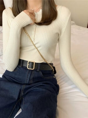 Beige front button knit sweater (1)