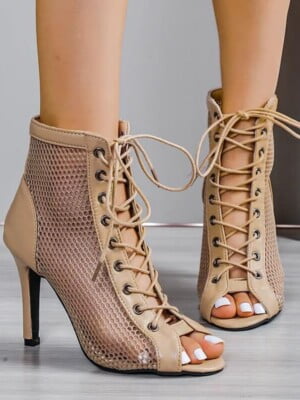 Lace-Up High Heel Sandals - khaki (4)