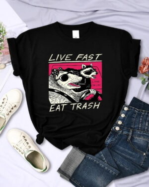 Live Fast Eat Trash T-Shirt for women in black colour (3)