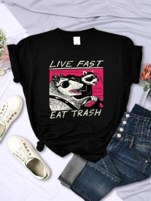 Live Fast Eat Trash T-Shirt for women in black colour (3)