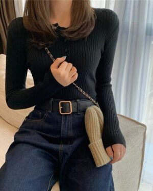 black front button knit sweater (2)