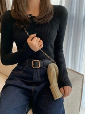 black front button knit sweater (2)