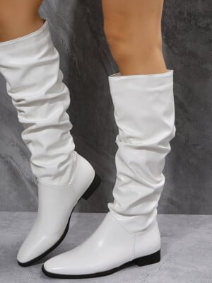 white Ruched knee high boots (1)