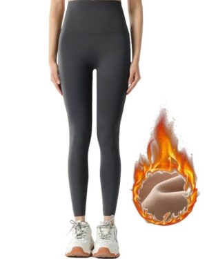 High Waist Fleece Lined Leggings - gray (2)