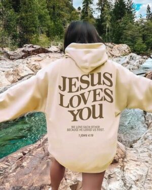 Jesus Loves You Hoodie – beige