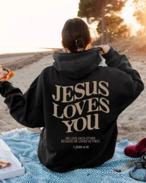 Jesus Loves You Hoodie – black (2)