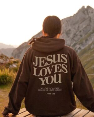 Jesus Loves You Hoodie – brown (2)
