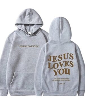 Jesus Loves You Hoodie – gray