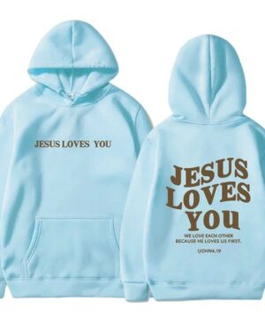 Jesus Loves You Hoodie – light-blue