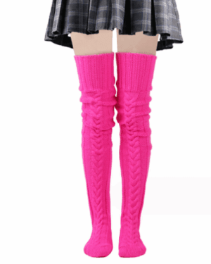 Thick-cable-knit-thigh-high-socks-neon-pink-1