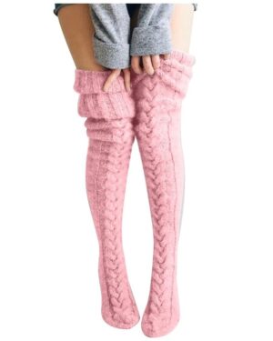 Thick-cable-knit-thigh-high-socks-pink-1