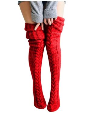 Thick-cable-knit-thigh-high-socks-red-1
