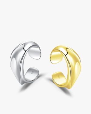 Antoinette wavy 925 sterling silver ear cuff earrings in polished gold and silver finishes with an open curved design