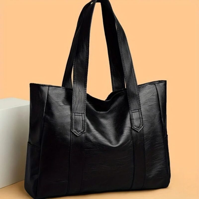Black Avery Large Tote Bag with wide double shoulder straps, roomy design and soft textured finish