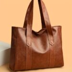 Avery Large Tote Bag-brown (3) Brown Avery Large Tote Bag with wide double shoulder straps, roomy everyday design and soft leather-look texture
