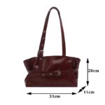 Burgundy Bexley Belted Shoulder Bag with dimensions of 31 cm wide, 20 cm high and 11 cm deep, with adjustable shoulder straps