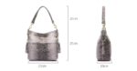 Caiman Alligator Embossed Bucket Bag-beige (4) Beige alligator embossed bucket shoulder bag size guide showing 25 cm bag height, 23 cm width, 10 cm depth, and 20 cm handle drop