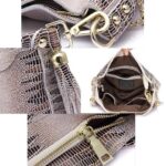 Caiman Alligator Embossed Bucket Bag-beige (6) Close-up details of beige alligator embossed bucket bag showing gold tone hardware, zipper closure, lining, and interior compartments